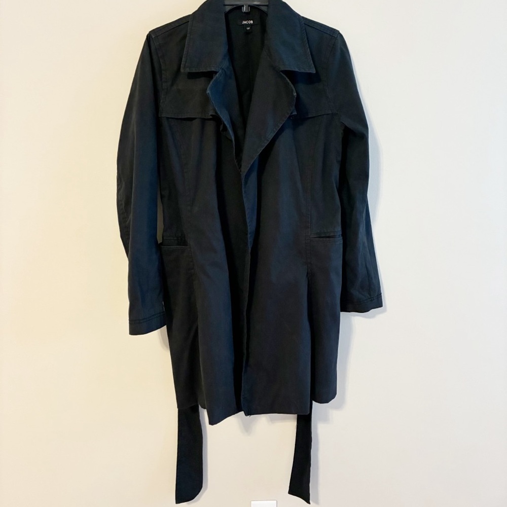 Jacob Black Feminine Vintage Trench Coat with Waist Tie, Pockets; size Small - Picture 7 of 13